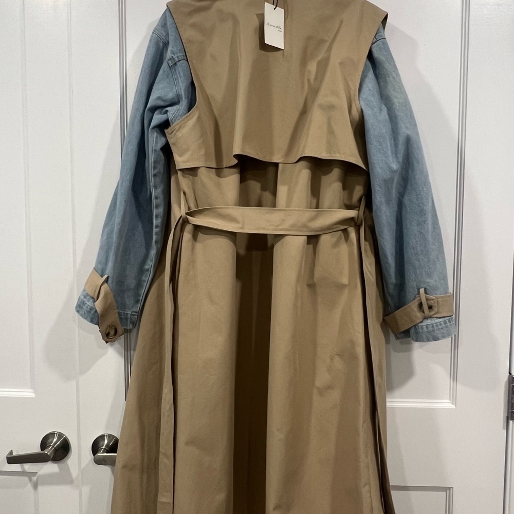 Two-Tone Denim and Tan Trench Coat